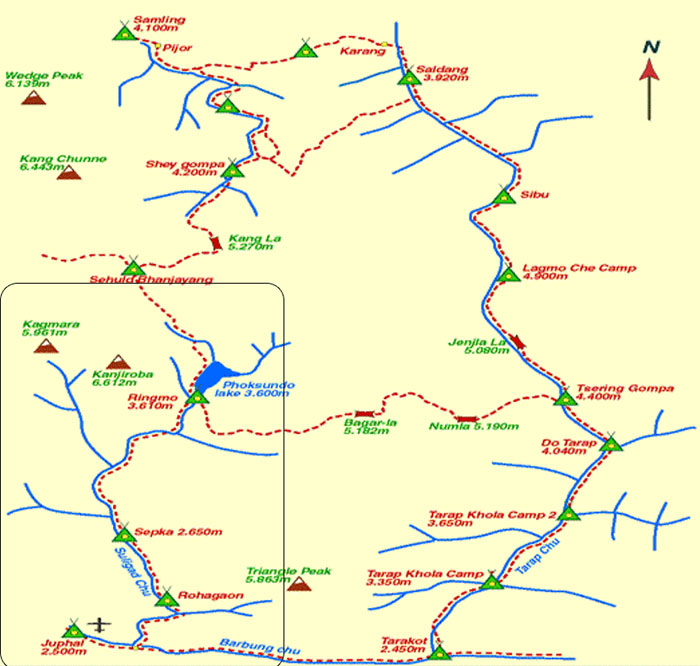 Lower & Upper Dolpo - Jomsom Trekking Map