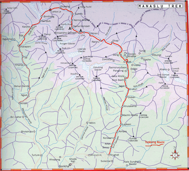 Manaslu Larke - La Pass Trekking Map